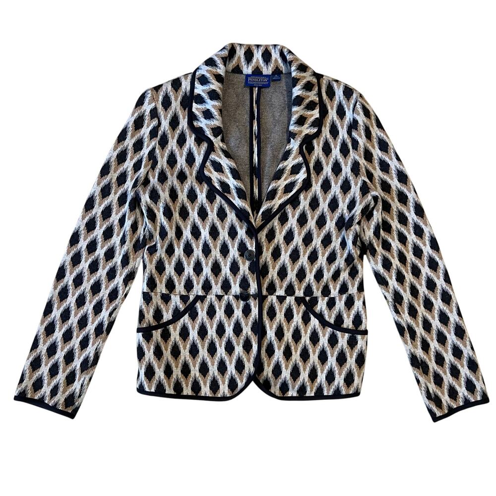 Pendleton Woolen Mills Thick 100% Cotton Ikat Print Blazer Size M Petite